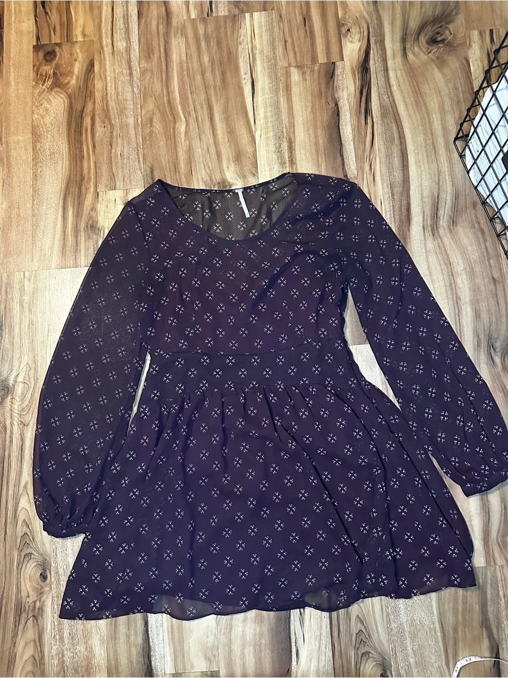 Free People Purple Floral Print Long Sleeve Mini Dress Women’s Medium Boho Sheer